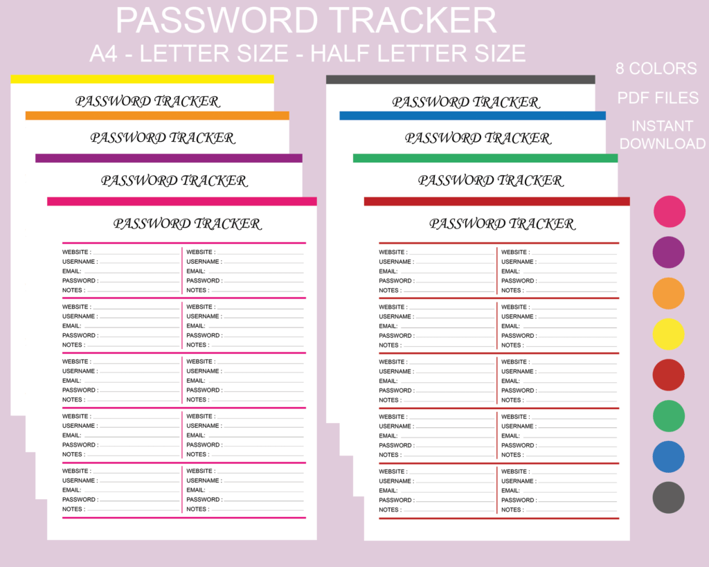 free printable password tracker